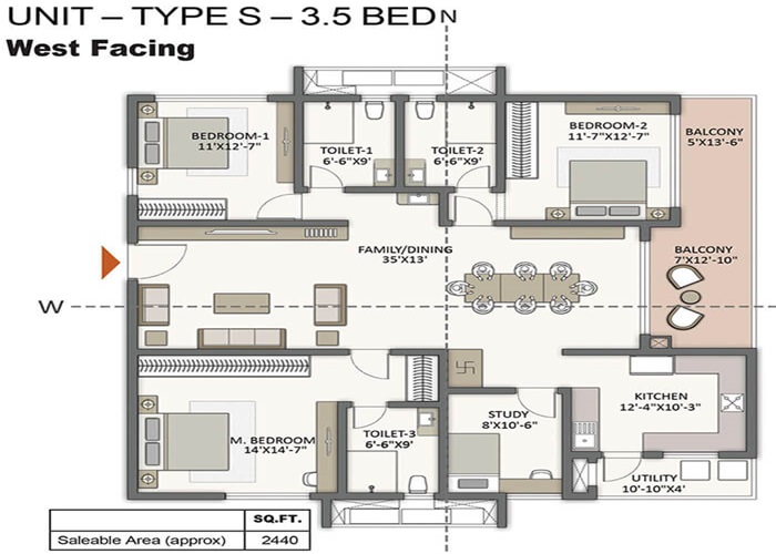 The Prestige City Hyderabad 3.5 BHK Floor Plan